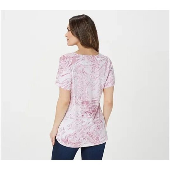 Elizabeth & Clarke Shirt Women Extra Small Marble Print Hi-Low Hem StainTech New - Picture 5 of 13